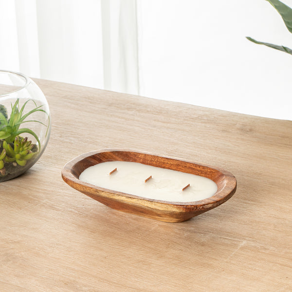 Restaurantware Coco Casa Handmade Wood Dough Bowl Candle - Mint Leaf And Eucalyptus - 9" X 5 1/2" X 2" - 10 Count Box
