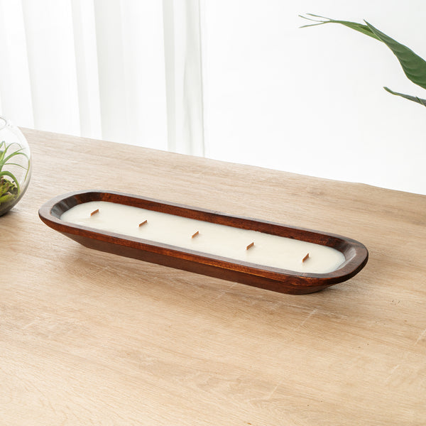 Restaurantware Coco Casa Handmade Wood Dough Bowl Candle - Sandalwood And Shea - 17 3/4" X 5 1/2" X 2" - 10 Count Box