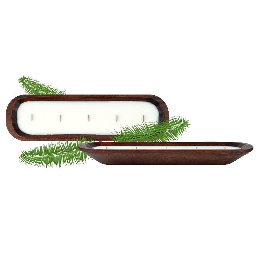 restaurantware Coco Casa Handmade Wood Dough Bowl Candle - Sandalwood and Shea - 17 3/4" x 5 1/2" x 2" - 10 count box