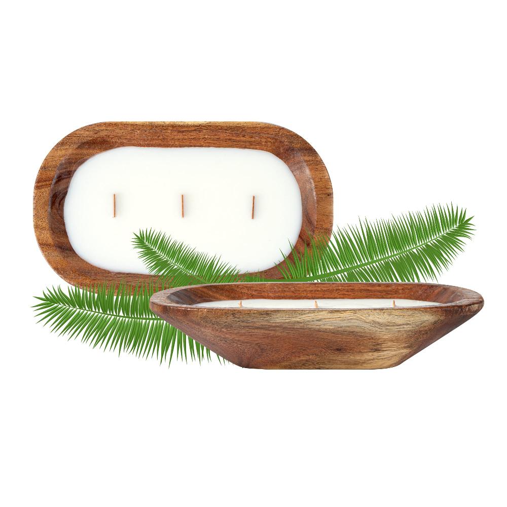 restaurantware Coco Casa Handmade Wood Dough Bowl Candle - Sandalwood - 9" x 5 1/2" x 2" - 10 count box