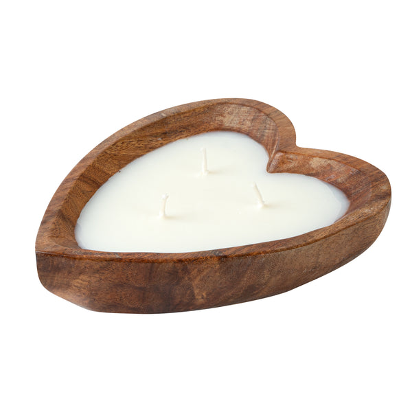 Restaurantware Coco Casa Handmade Wood Heart Dough Bowl Candle - Coconut Mango - 7" X 5 1/2" X 2" - 10 Count Box