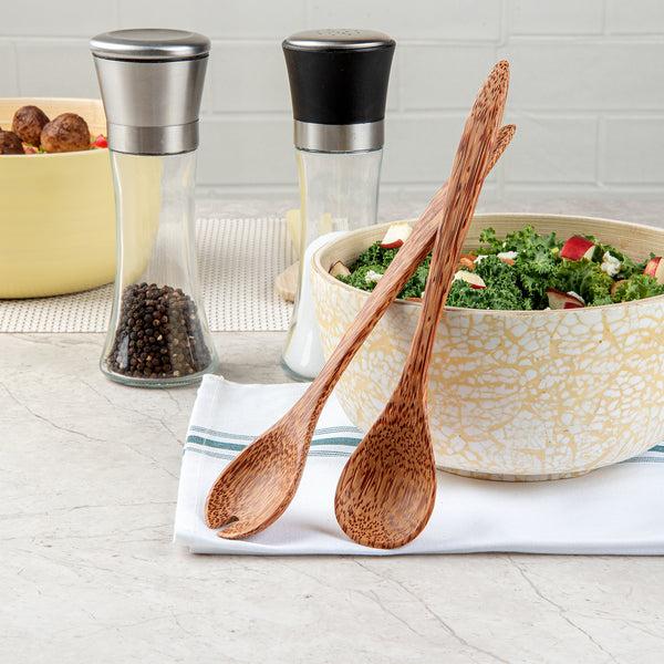 Restaurantware Coco Casa Natural Handmade Coconut Serving Utensil Set - 9 1/2" X 1 3/4" - 20 Count Box