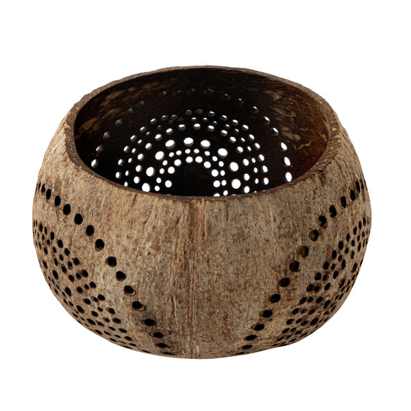 Restaurantware Coco Casa Tan Handmade Coconut Shell Candle Holder - Rainbow Pattern - 4" X 4" X 3 1/4" - 10 Count Box