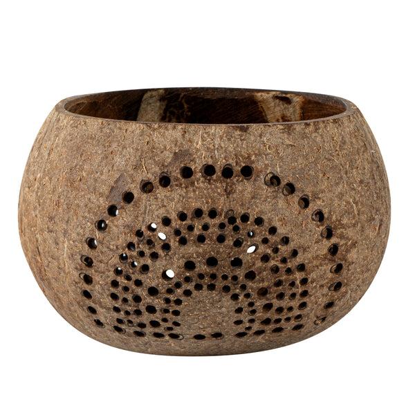 Restaurantware Coco Casa Tan Handmade Coconut Shell Candle Holder - Rainbow Pattern - 4" X 4" X 3 1/4" - 10 Count Box
