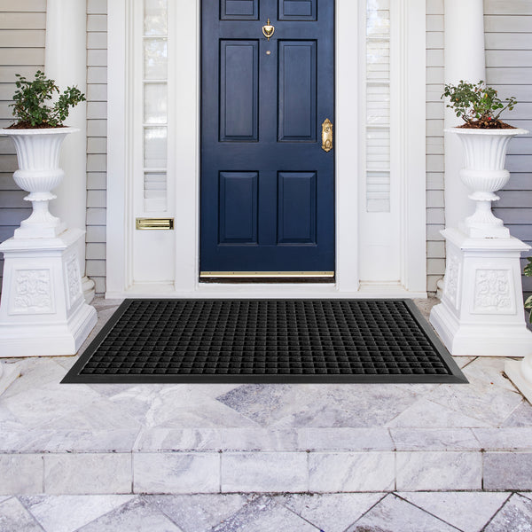 Restaurantware Comfy Feet Black Heavy-Duty Carpet Floor Mat - Waffle - 60" X 36" - 1 Count Box