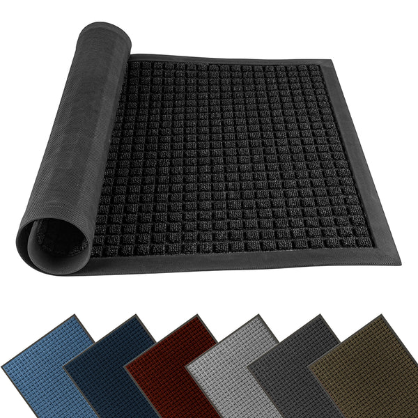 Restaurantware Comfy Feet Black Heavy-Duty Carpet Floor Mat - Waffle - 36" X 24" - 1 Count Box