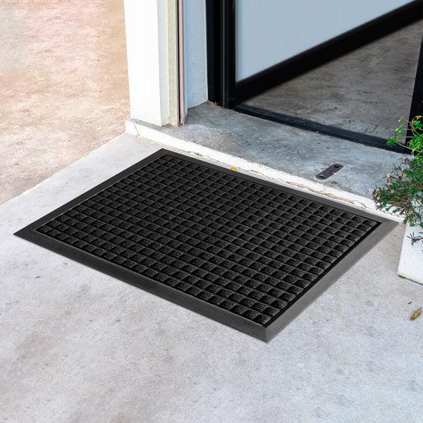 Restaurantware Comfy Feet Black Heavy-Duty Carpet Floor Mat - Waffle - 36" X 24" - 1 Count Box