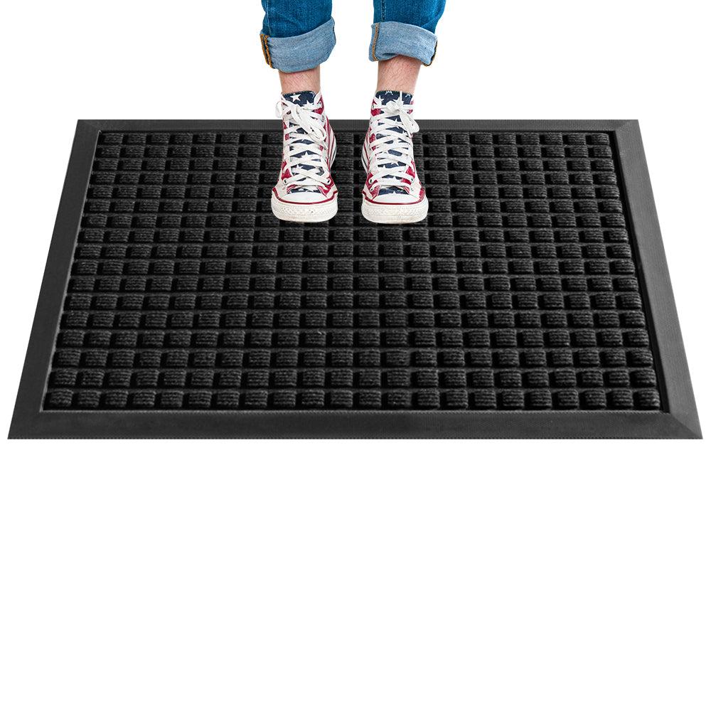 restaurantware Comfy Feet Black Heavy-Duty Carpet Floor Mat - Waffle - 36" x 24" - 1 count box