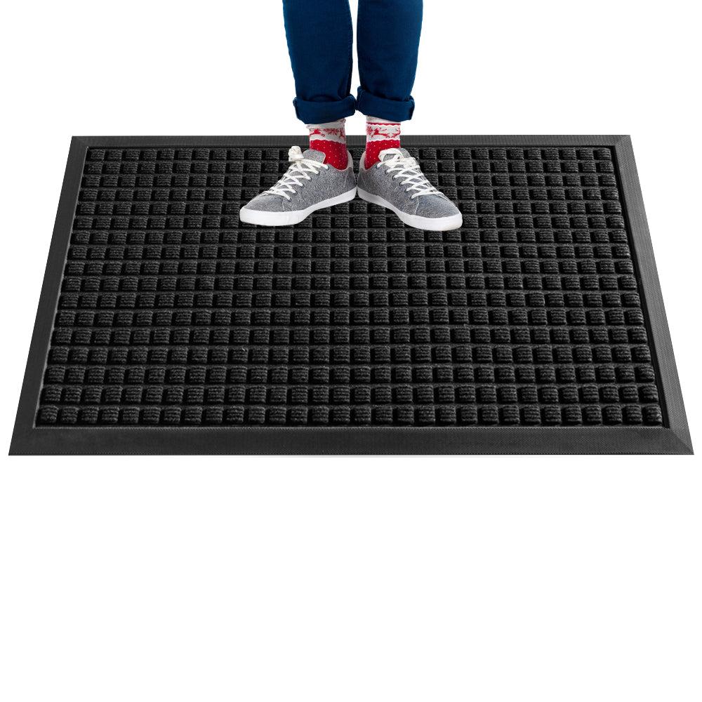 restaurantware Comfy Feet Black Heavy-Duty Carpet Floor Mat - Waffle - 60" x 36" - 1 count box