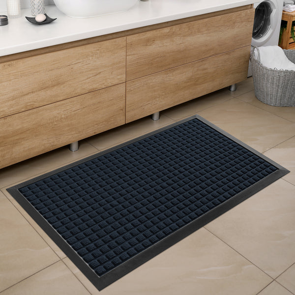 Restaurantware Comfy Feet Blue Heavy-Duty Carpet Floor Mat - Waffle - 60" X 36" - 1 Count Box