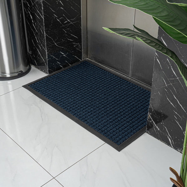 Restaurantware Comfy Feet Blue Heavy-Duty Carpet Floor Mat - Waffle - 36" X 24" - 1 Count Box