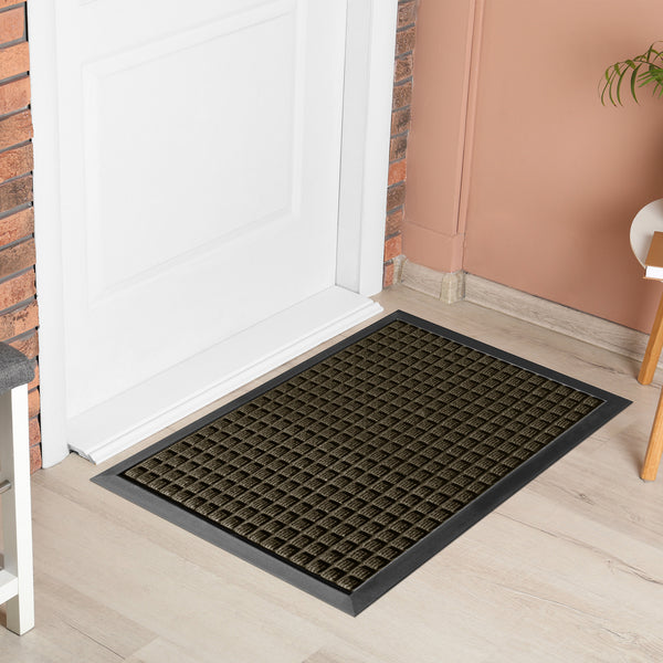 Restaurantware Comfy Feet Brown Heavy-Duty Carpet Floor Mat - Waffle - 36" X 24" - 1 Count Box