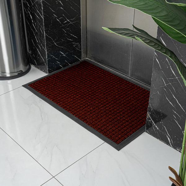 Restaurantware Comfy Feet Burgundy Heavy-Duty Carpet Floor Mat - Waffle - 36" X 24" - 1 Count Box