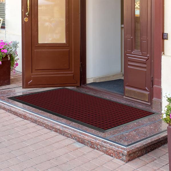 Restaurantware Comfy Feet Burgundy Heavy-Duty Carpet Floor Mat - Waffle - 60" X 36" - 1 Count Box