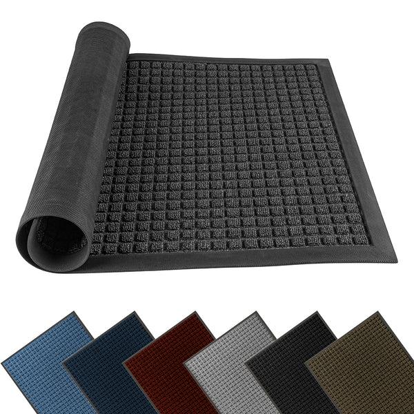 Restaurantware Comfy Feet Dark Gray Heavy-Duty Carpet Floor Mat - Waffle - 36" X 24" - 1 Count Box