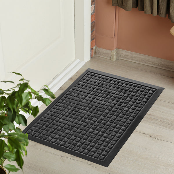 Restaurantware Comfy Feet Dark Gray Heavy-Duty Carpet Floor Mat - Waffle - 36" X 24" - 1 Count Box
