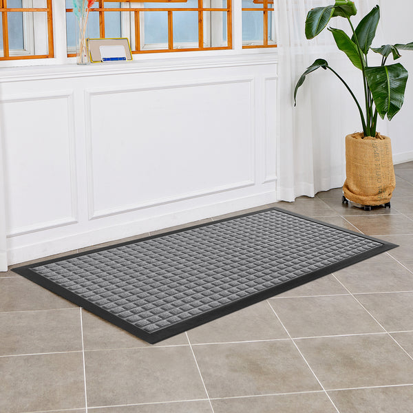 Restaurantware Comfy Feet Gray Heavy-Duty Carpet Floor Mat - Waffle - 60" X 36" - 1 Count Box