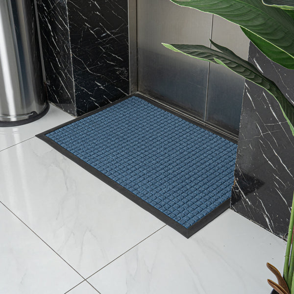 Restaurantware Comfy Feet Light Blue Heavy-Duty Carpet Floor Mat - Waffle - 36" X 24" - 1 Count Box