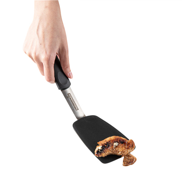 Restaurantware Comfy Grip Black Silicone 2-Piece Solid Turner Set - 1 Count Box