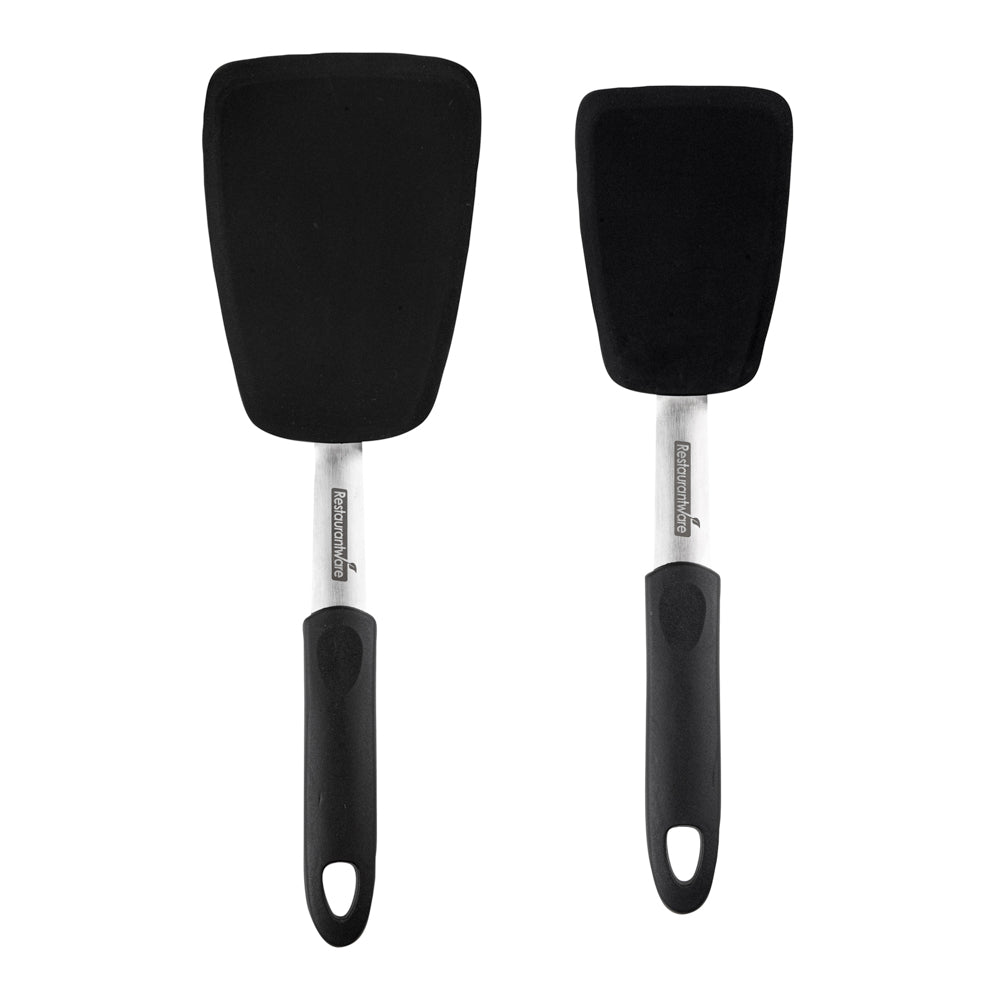 restaurantware Comfy Grip Black Silicone 2-Piece Solid Turner Set - 1 count box
