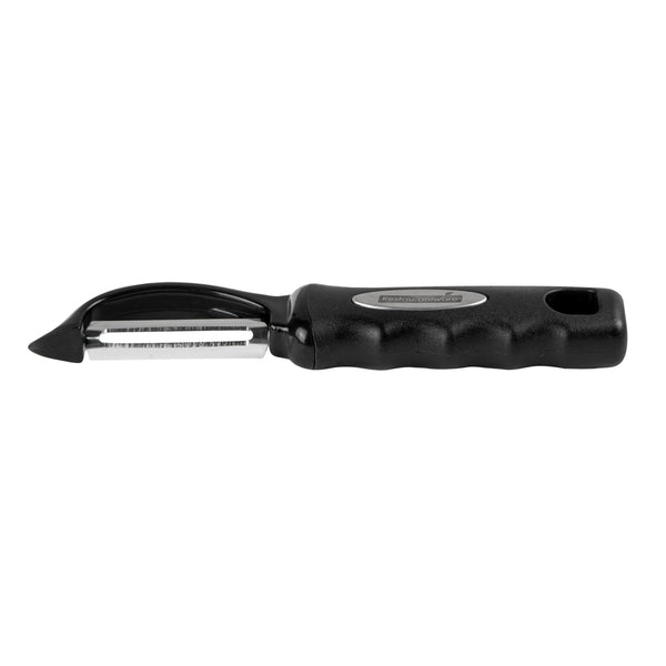 Restaurantware Comfy Grip Black Stainless Steel Vegetable Peeler - 7 1/2" - 1 Count Box