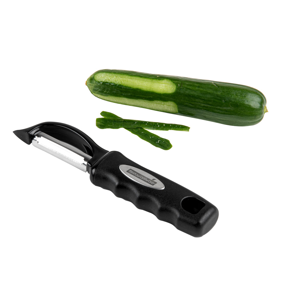 restaurantware Comfy Grip Black Stainless Steel Vegetable Peeler - 7 1/2" - 1 count box