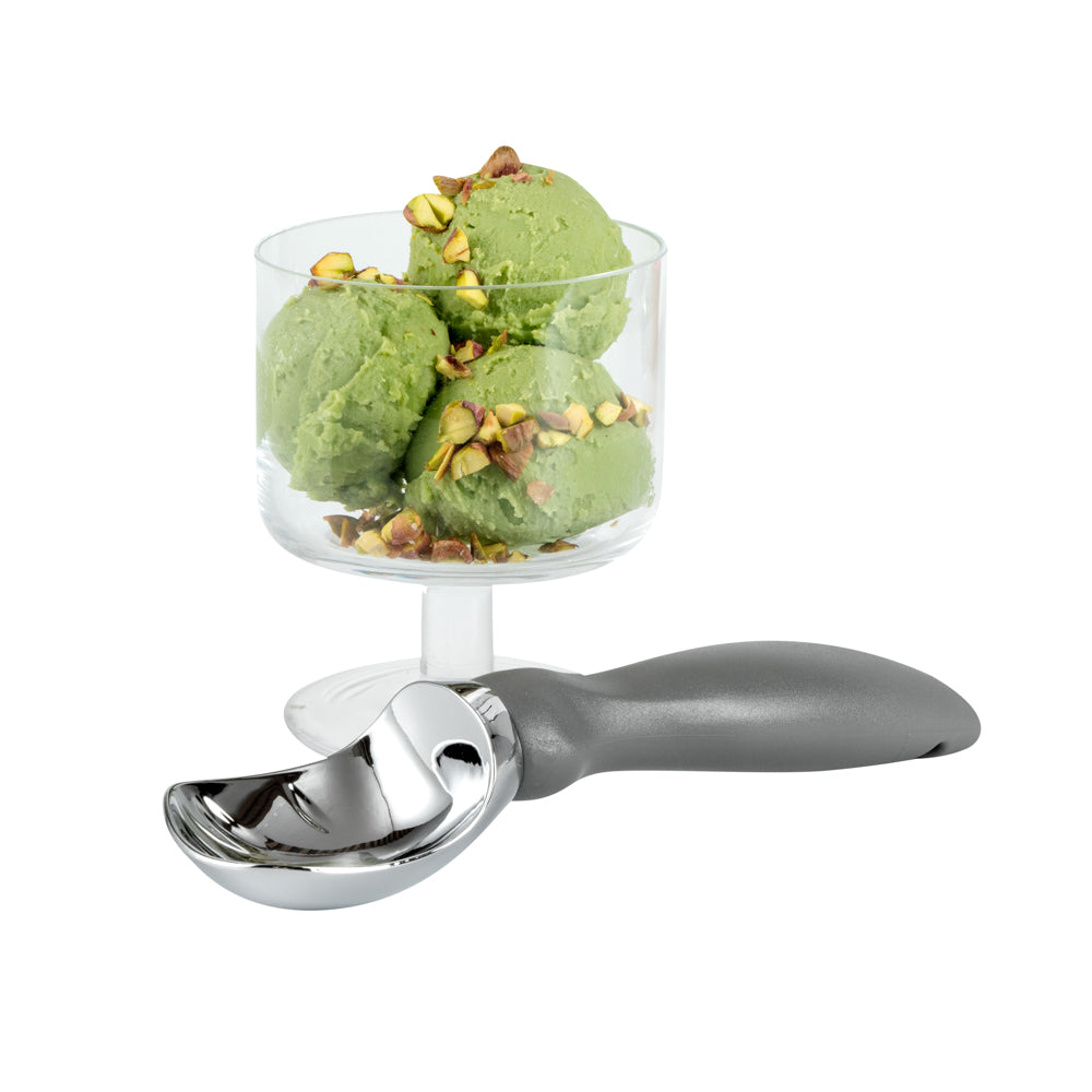 restaurantware Comfy Grip Gray Metal Ice Cream Scoop - 7 3/4" x 2" x 1 3/4" - 1 count box