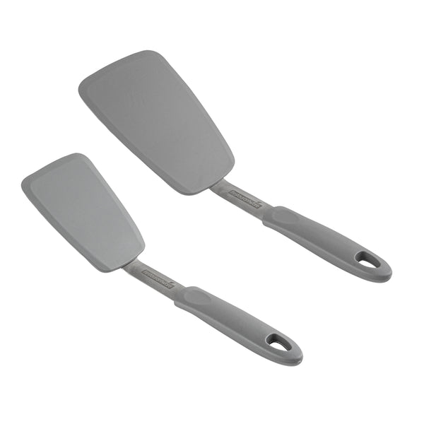 Restaurantware Comfy Grip Gray Silicone 2-Piece Solid Turner Set - 1 Count Box
