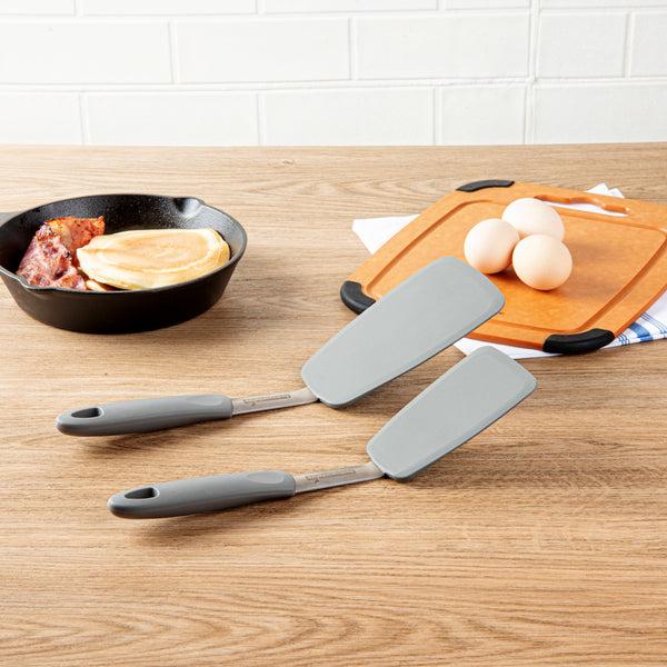 Restaurantware Comfy Grip Gray Silicone 2-Piece Solid Turner Set - 1 Count Box