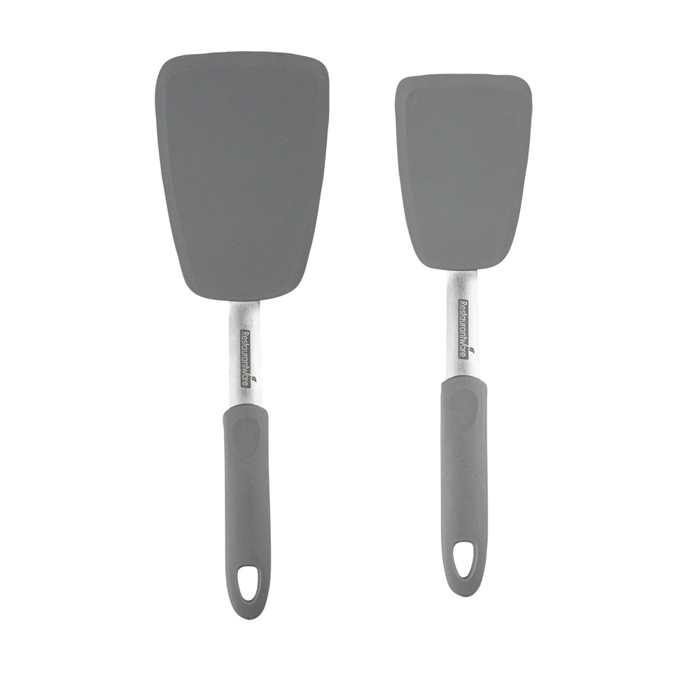 restaurantware Comfy Grip Gray Silicone 2-Piece Solid Turner Set - 1 count box