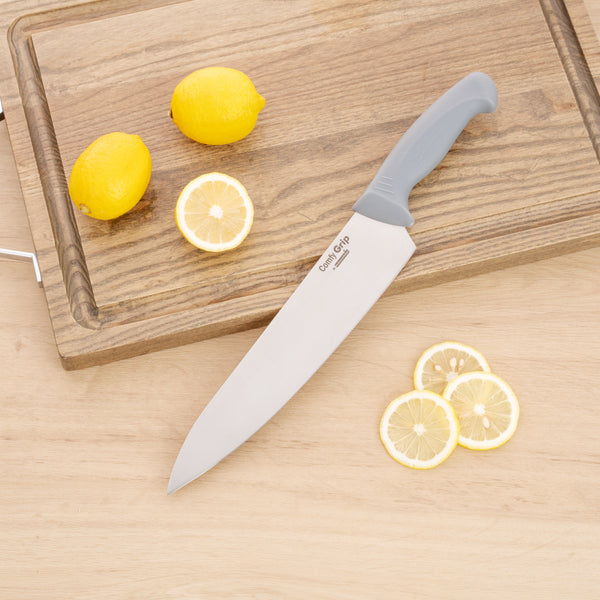 Restaurantware Comfy Grip Gray Stainless Steel 10" Chef's Knife - 1 Count Box