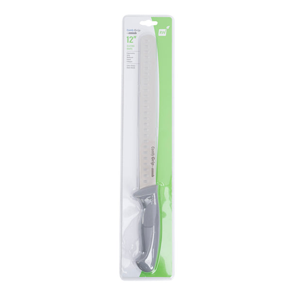 Restaurantware Comfy Grip Gray Stainless Steel 12" Slicing Knife - 1 Count Box