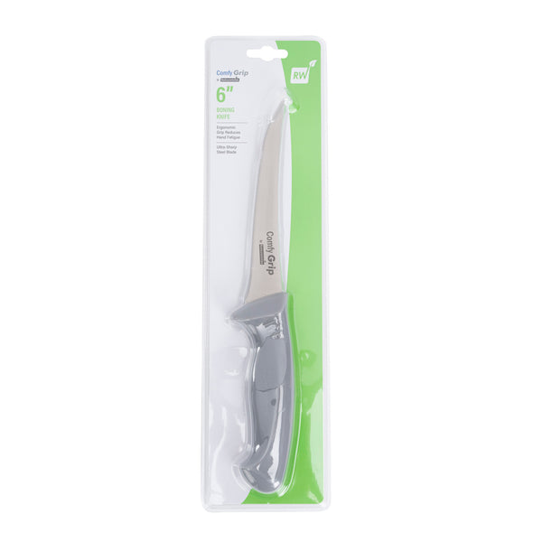 Restaurantware Comfy Grip Gray Stainless Steel 6" Boning Knife - 1 Count Box