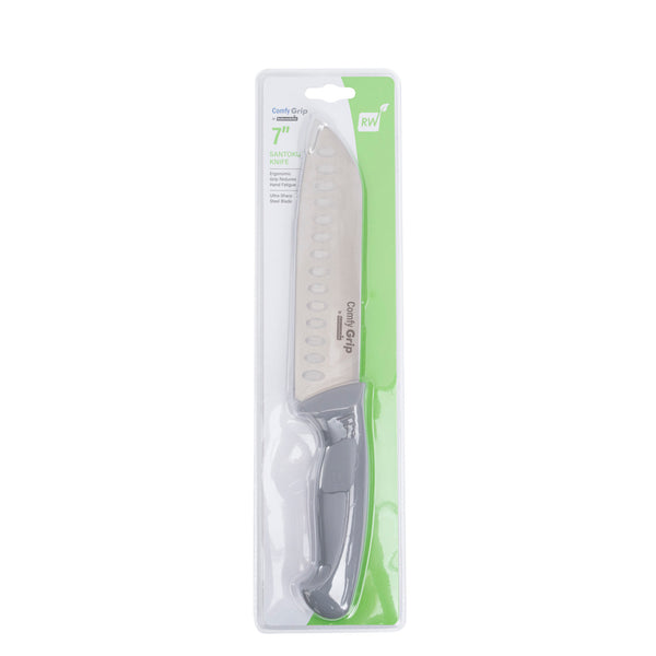 Restaurantware Comfy Grip Gray Stainless Steel 7" Santoku Knife - 1 Count Box