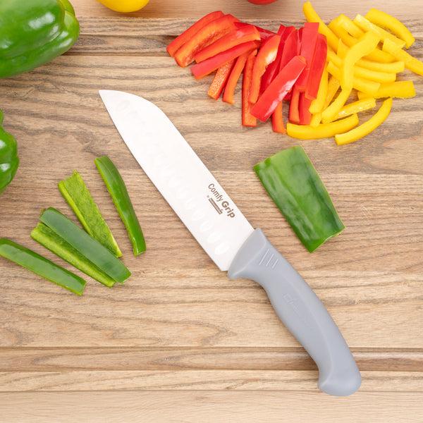 Restaurantware Comfy Grip Gray Stainless Steel 7" Santoku Knife - 1 Count Box
