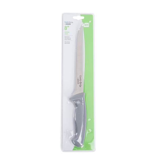 Restaurantware Comfy Grip Gray Stainless Steel 8" Boning Knife - 1 Count Box