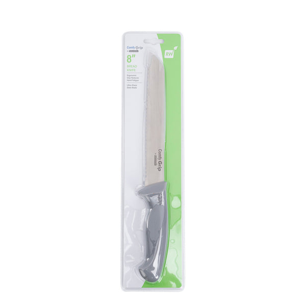Restaurantware Comfy Grip Gray Stainless Steel 8" Bread Knife - 1 Count Box