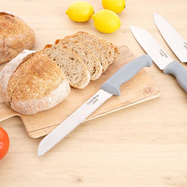 Restaurantware Comfy Grip Gray Stainless Steel 8" Bread Knife - 1 Count Box
