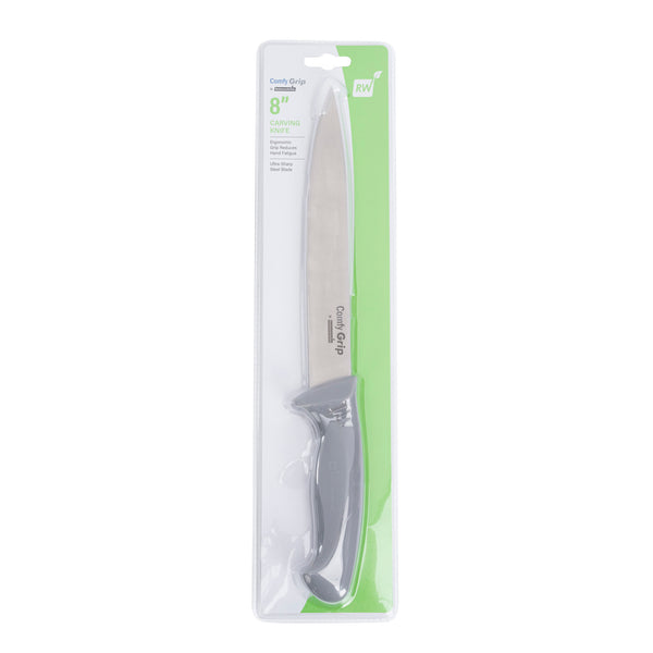 Restaurantware Comfy Grip Gray Stainless Steel 8" Carving Knife - 1 Count Box