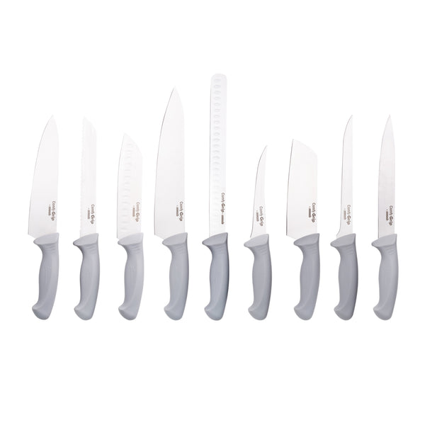 Restaurantware Comfy Grip Gray Stainless Steel 9-Piece Knife Set - 1 Count Box