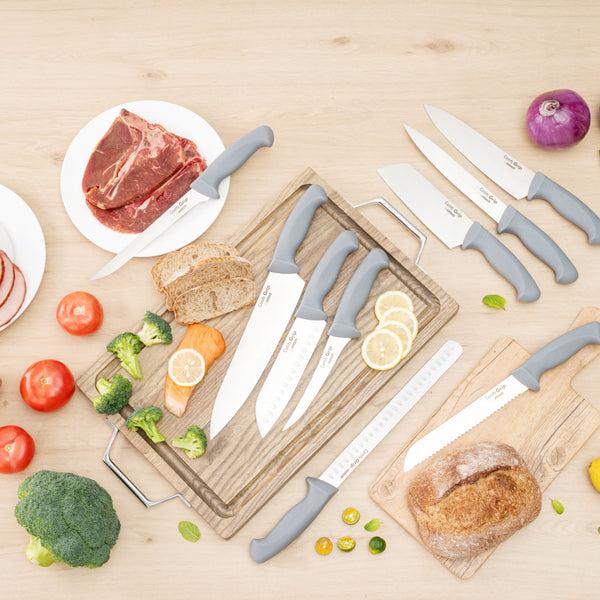 Restaurantware Comfy Grip Gray Stainless Steel 9-Piece Knife Set - 1 Count Box