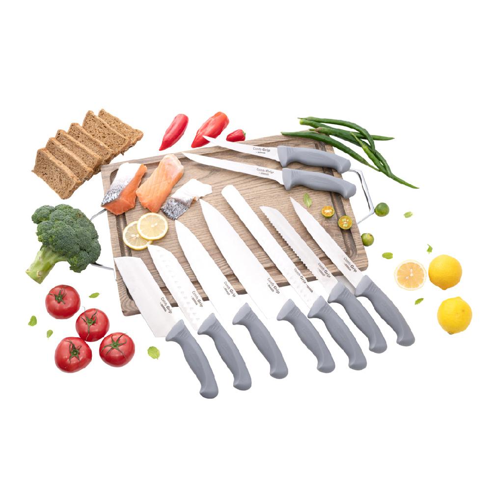restaurantware Comfy Grip Gray Stainless Steel 9-Piece Knife Set - 1 count box