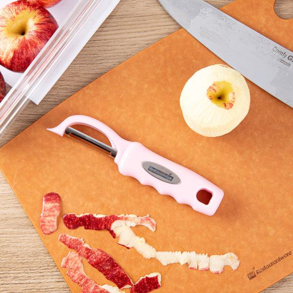 Restaurantware Comfy Grip Pink Stainless Steel Vegetable Peeler - 7 1/2" - 1 Count Box