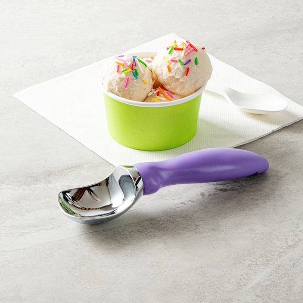 Restaurantware Comfy Grip Purple Metal Ice Cream Scoop - 7 3/4" X 2" X 1 3/4" - 1 Count Box