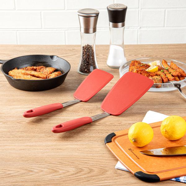 Restaurantware Comfy Grip Red Silicone 2-Piece Solid Turner Set - 1 Count Box