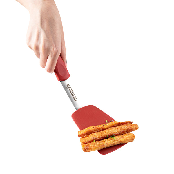 Restaurantware Comfy Grip Red Silicone 2-Piece Solid Turner Set - 1 Count Box