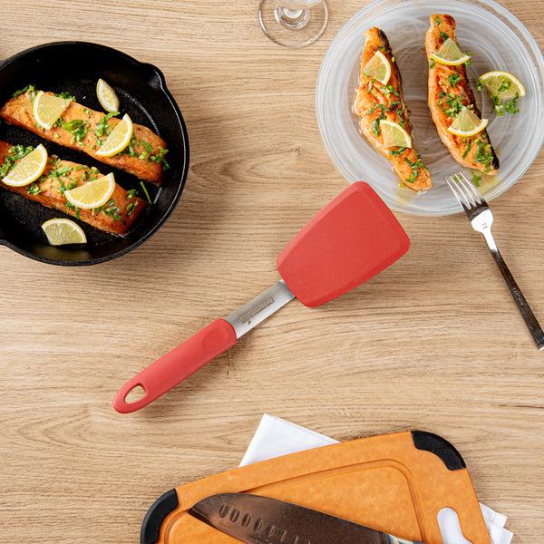 Restaurantware Comfy Grip Red Silicone Solid Turner - 12" - 1 Count Box