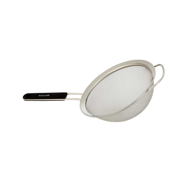 Restaurantware Comfy Grip Round Stainless Steel Extra Fine Mesh Strainer - With Silicone Handle - 7 3/4" - 1 Count Box