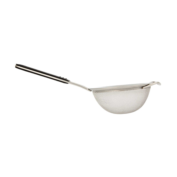 Restaurantware Comfy Grip Round Stainless Steel Extra Fine Mesh Strainer - With Silicone Handle - 7 3/4" - 1 Count Box