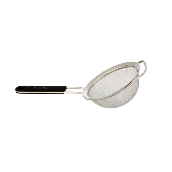 Restaurantware Comfy Grip Round Stainless Steel Extra Fine Mesh Strainer - With Silicone Handle - 5 1/2" - 1 Count Box